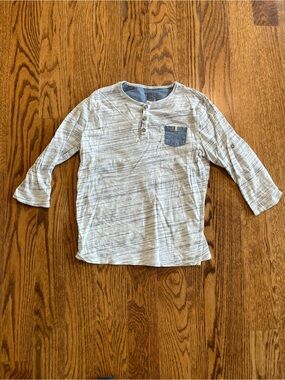 Appaman light gray/white striped henley chambray pocket size 12